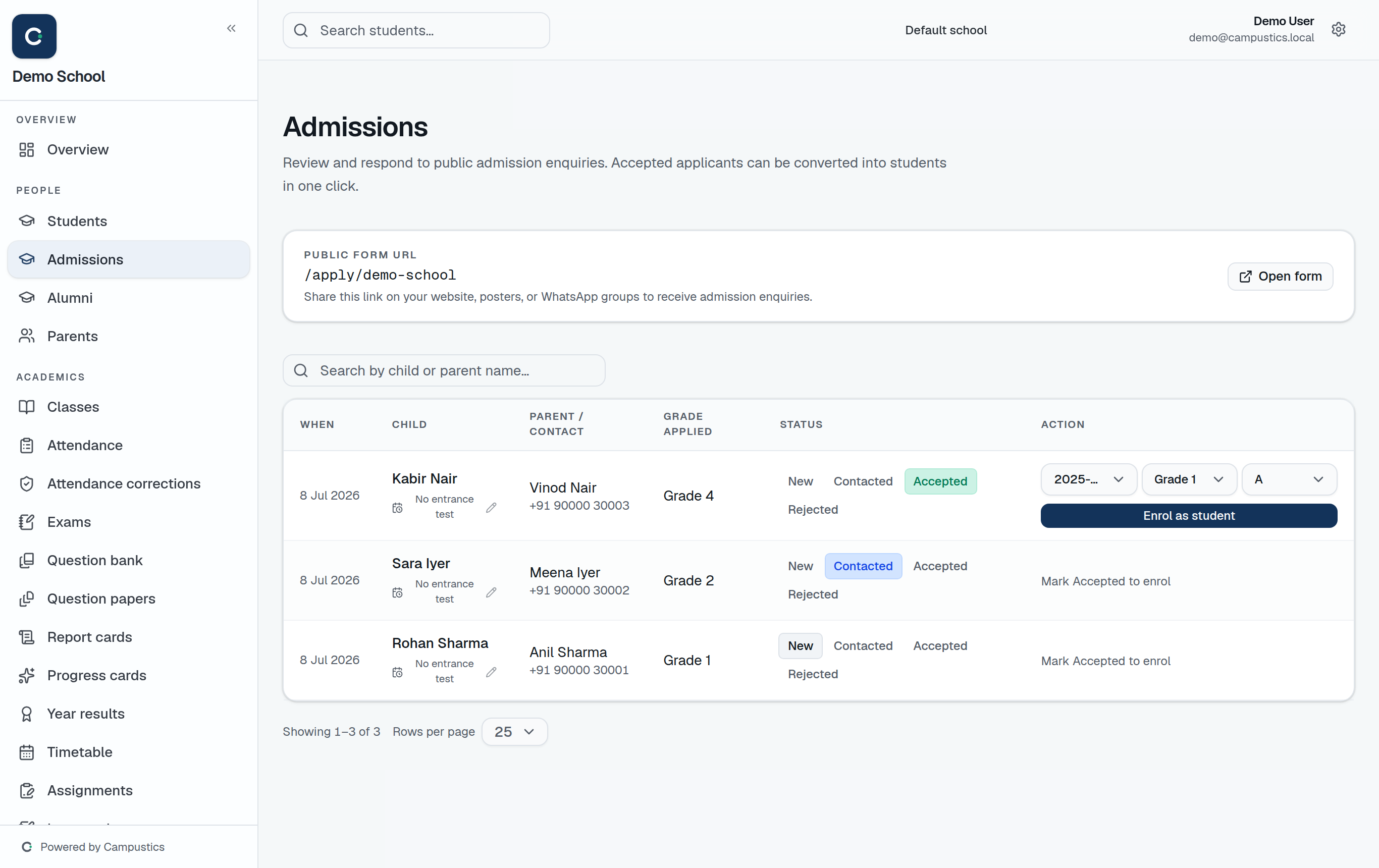 The Admissions list