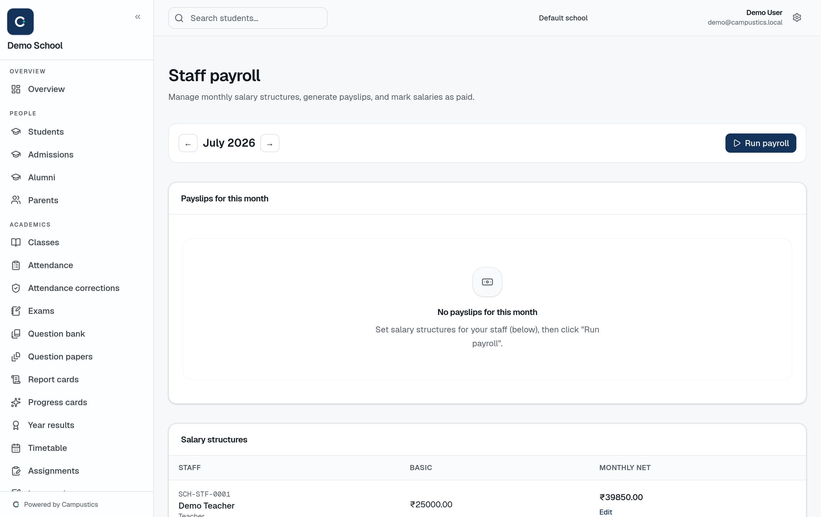 The Payroll page