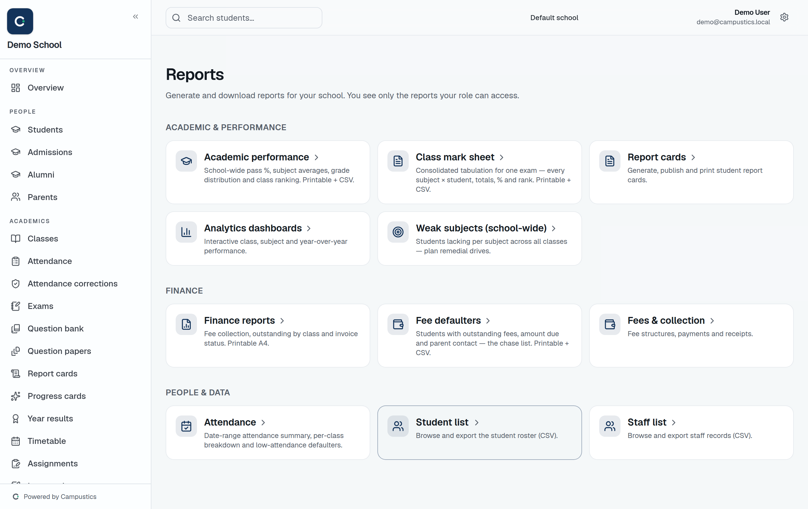 The Reports page