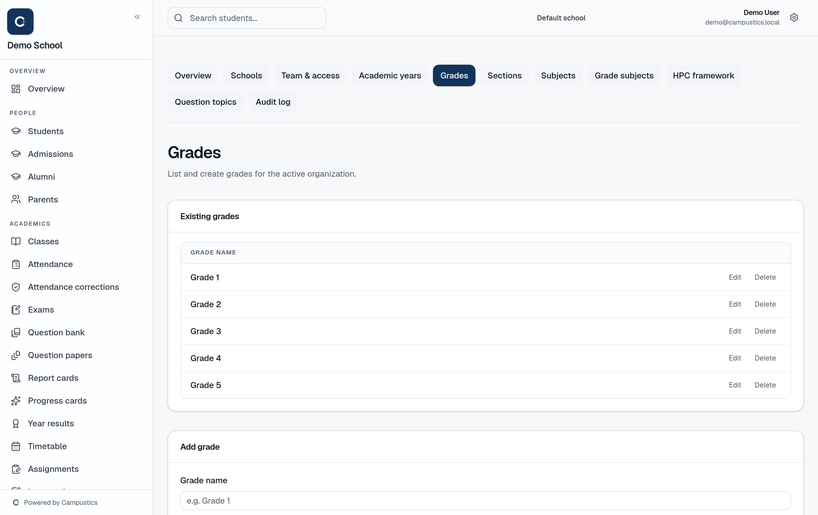 Settings → Grades