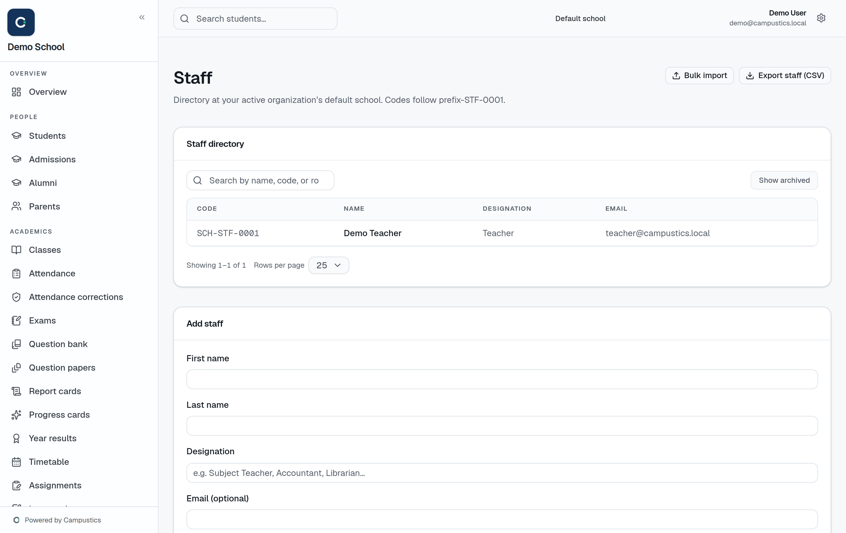 The Staff page