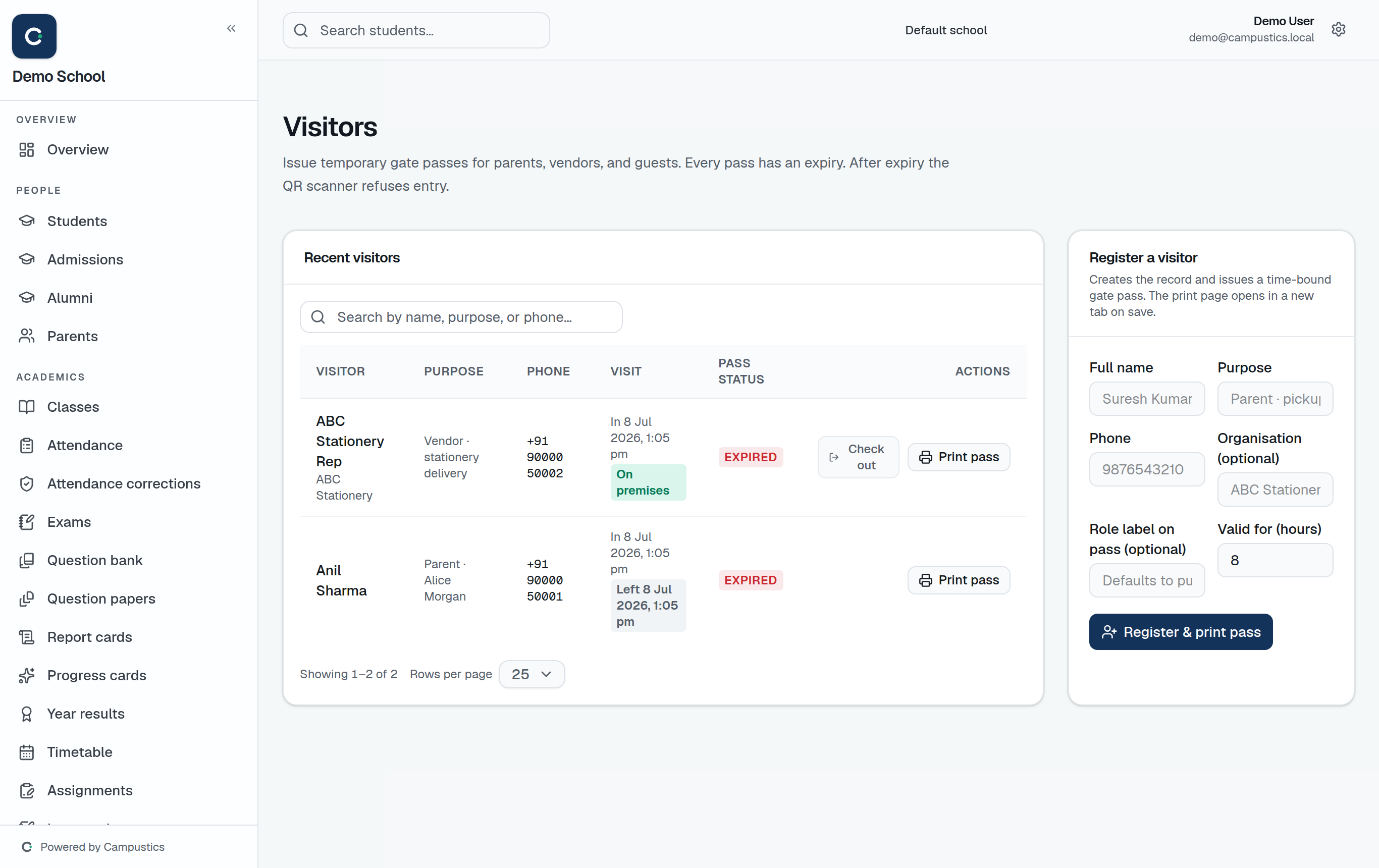 The Visitors page